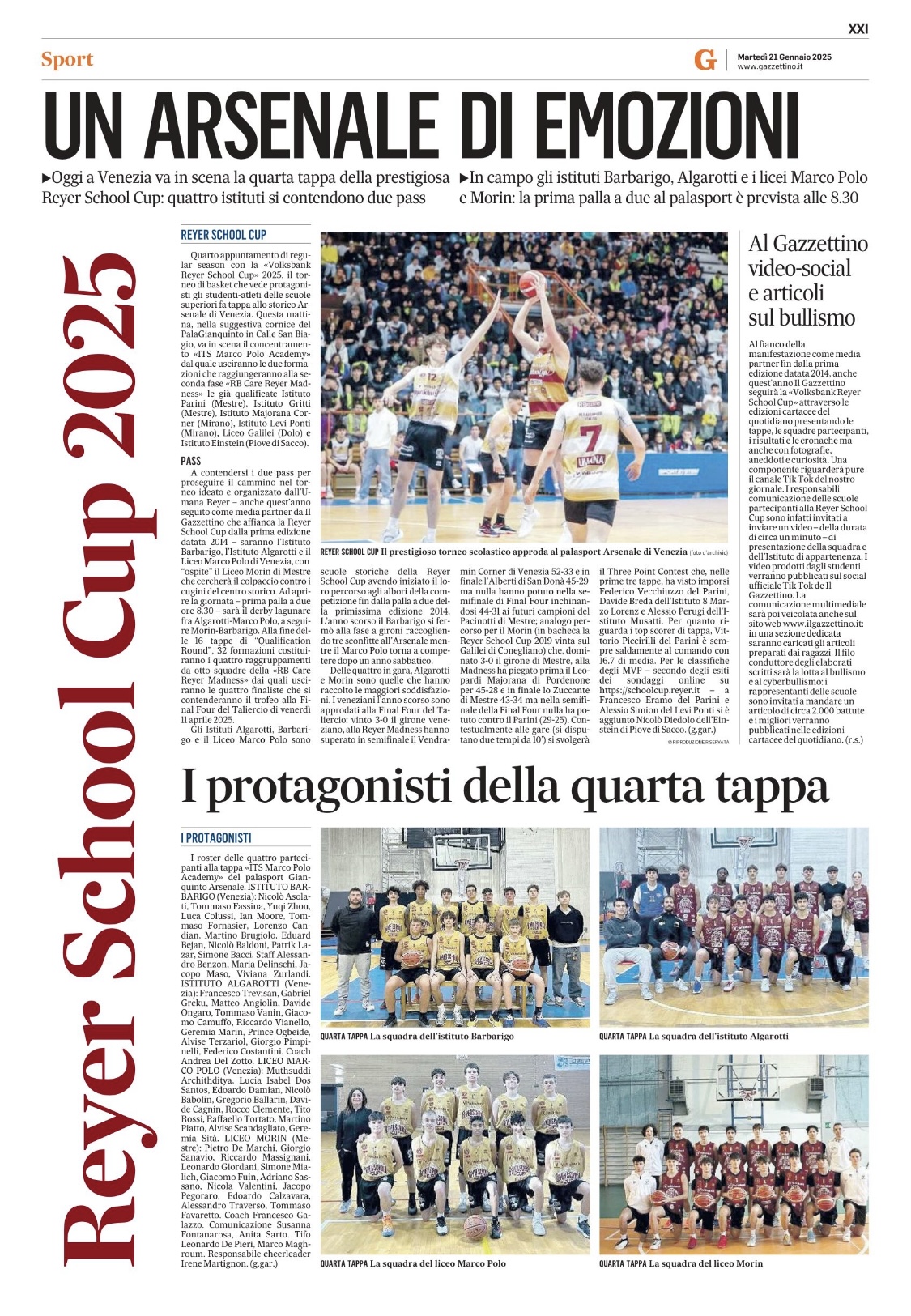 Un Arsenale di emozioni - Il Gazzettino - Reyer School Cup